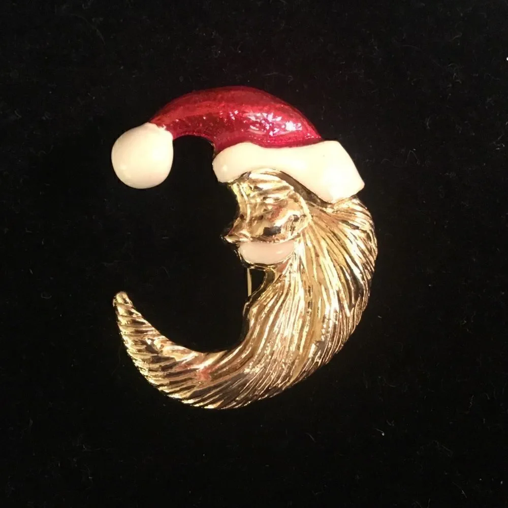 Goldtone Santa Crescent Pin